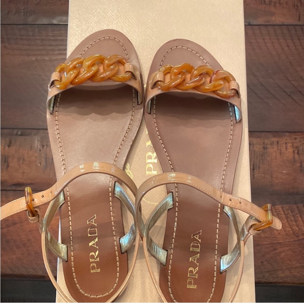 Prada Nude Sandals with Tortoise Shell Style Links - size 39